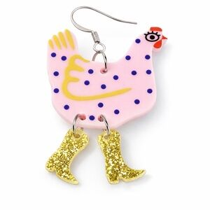 Chicken Earrings Dangle Drop Cowboy Boots Funky Novelty Statement Jewelry‎